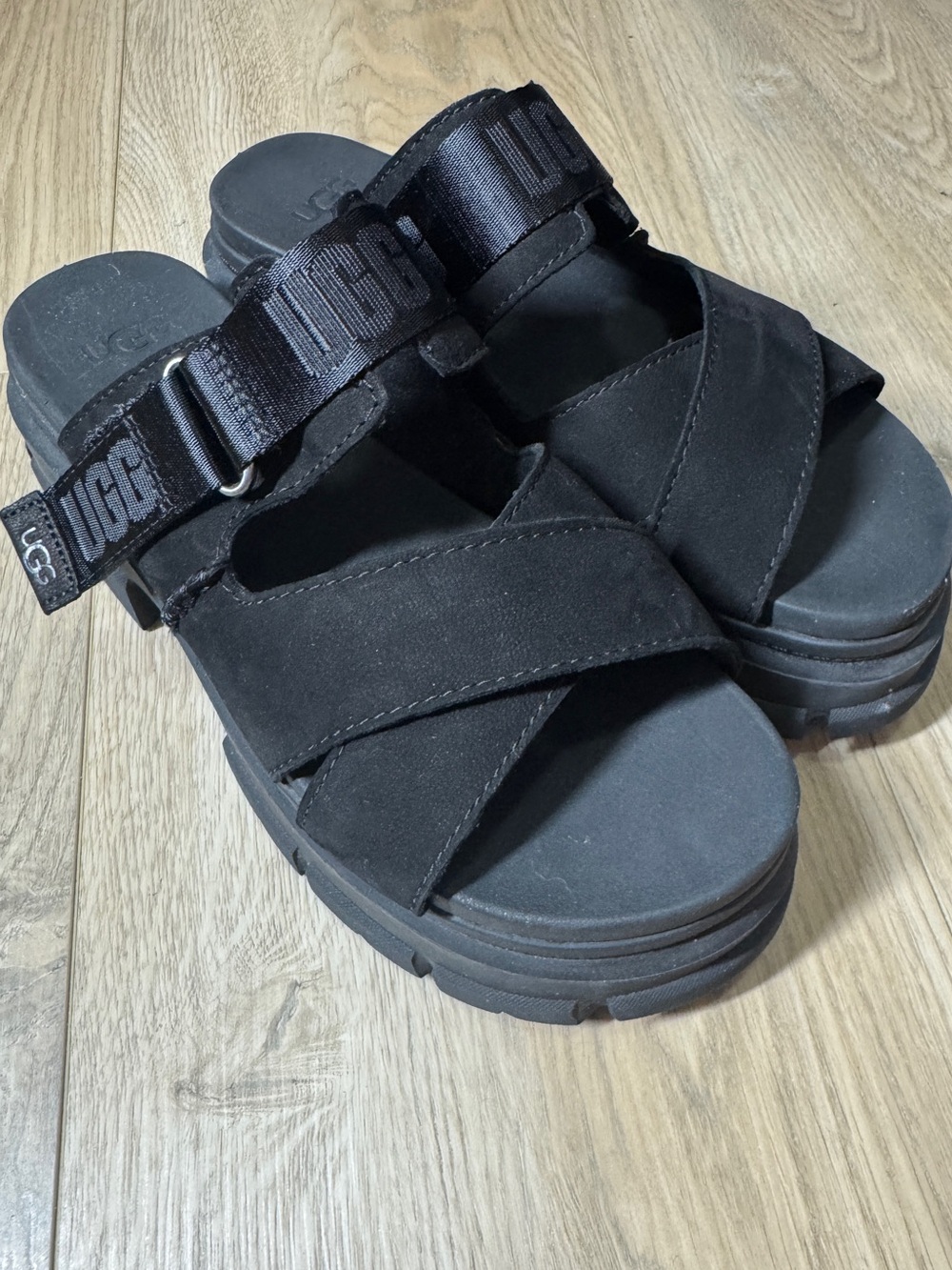 UGG Ashton Nubuck Slide Platform Women's Sandals in Black Sz. 9 Like New - Picture 2 of 8